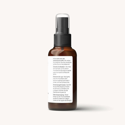 Vue de dos de la brume écran aux probiotiques nettoie les surfaces tactiles - 75ml