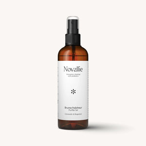 Vue de face de la brume fraîcheur Novallie, idéale pour purifier l’air et neutraliser les odeurs.