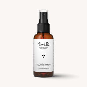 Vue de face de la brume textile et chaussures aux probiotiques qui rafraîchit et purifie les tissus - 75ml