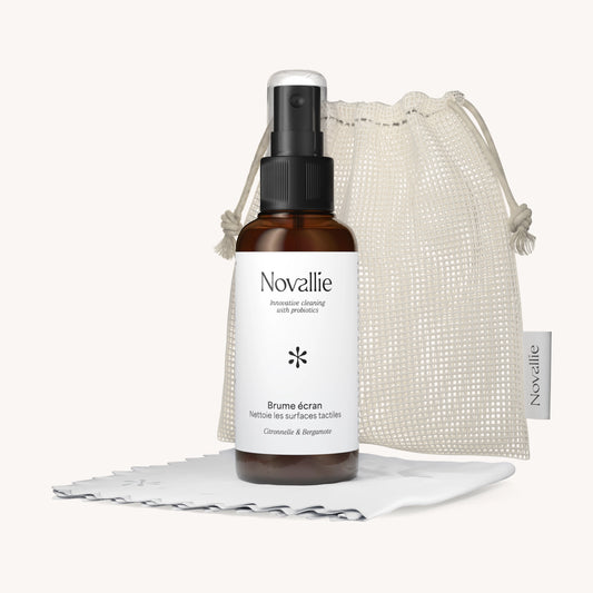 Essentiel brume écran aux probiotiques qui nettoie les surfaces tactiles avec son voile et sa pochette - 75ml